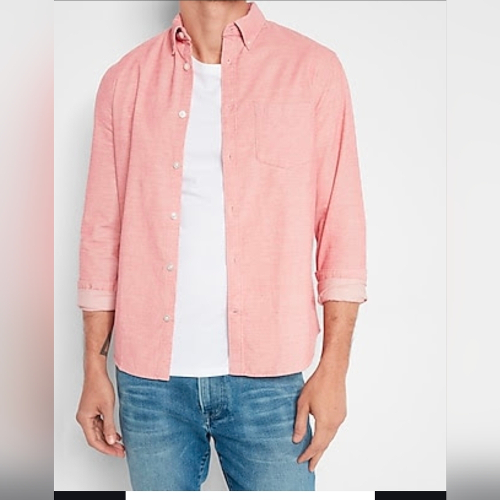 Men's Express  Corduroy Shirt Button Up Long Sleeve XL Stretch Rose